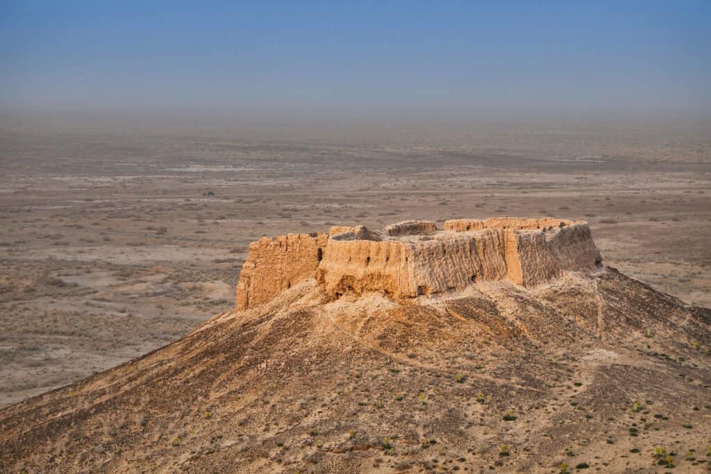 A vast expanse of sand dunes in the Kyzylkum Desert, Uzbekistan