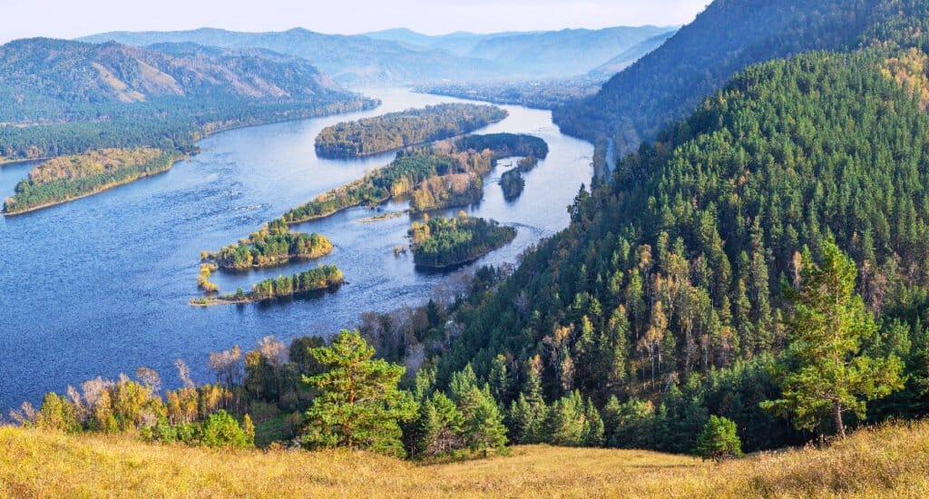 Autumn,View.,The,Yenisei,River,Flows,Through,A,Picturesque,Valley.