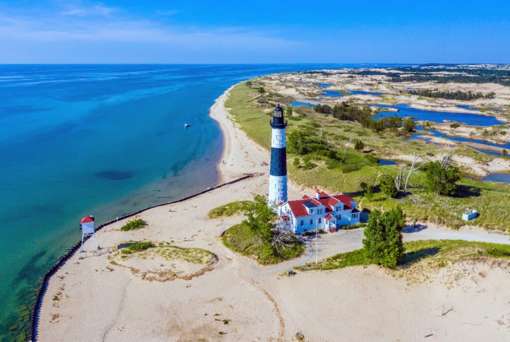 Aerial,View,Of,Big,Sable,Point,Lighthouse,Near,Ludington,,Michigan;