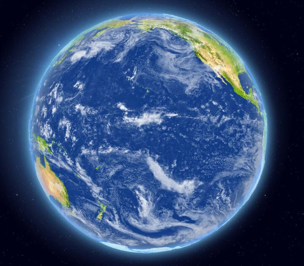 Pacific,Ocean,On,Planet,Earth,As,Seen,From,Space.,3d
