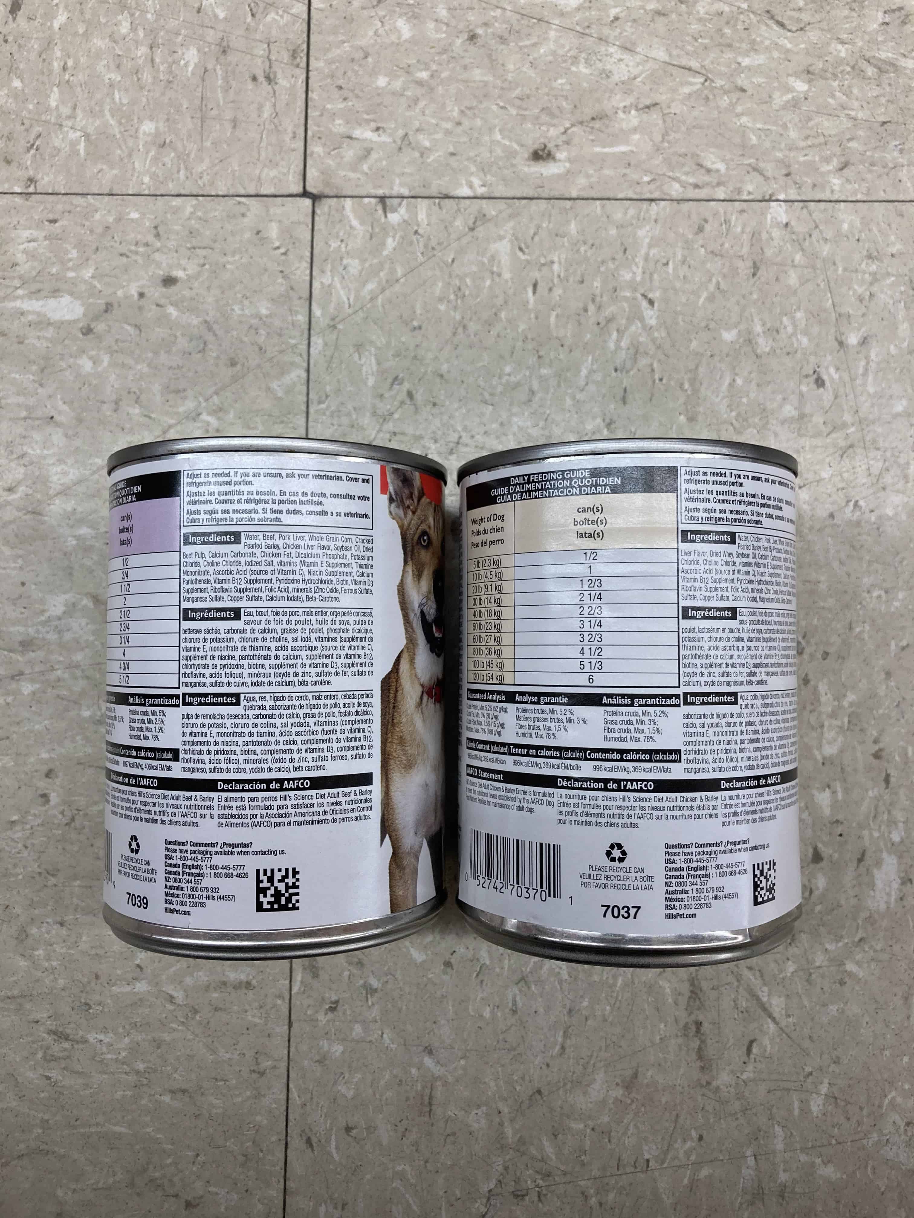 Front and back of a can of Hill's Science Diet Adult