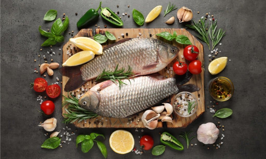 Crucian carp on a serving platter