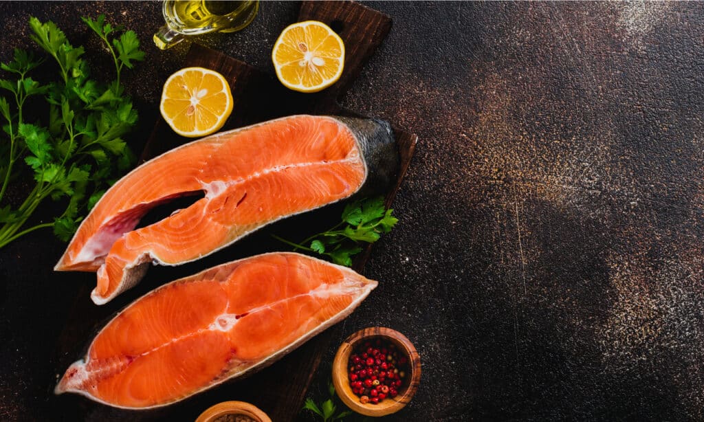 Keta salmon being prepared for cooking