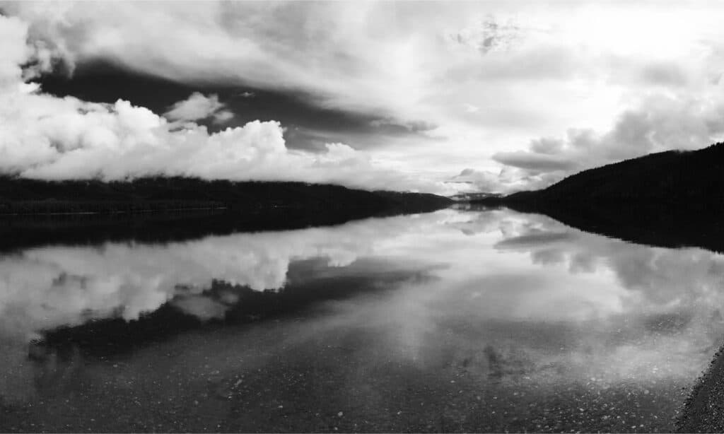 Quesnel lake, black and white