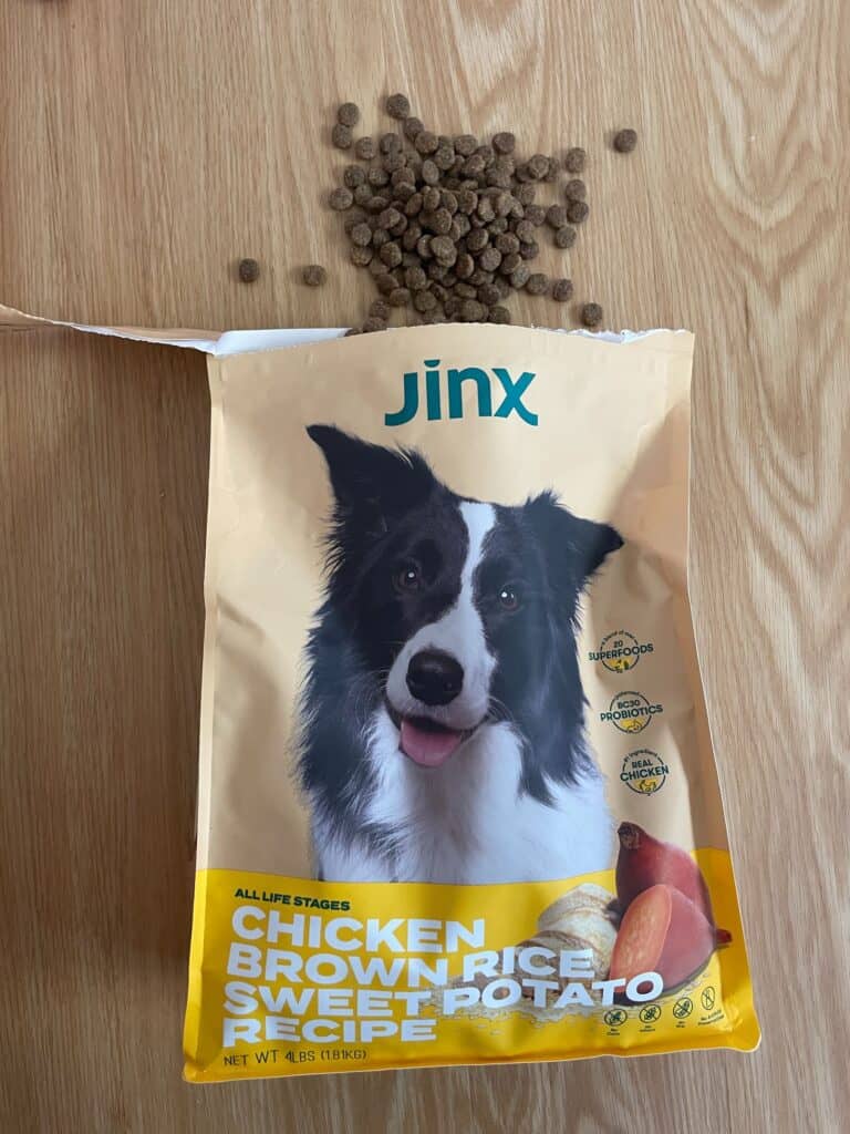 Jinx dog food with food coming out