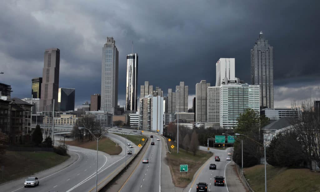 Downtown Atlanta Dark Clouds stock photo