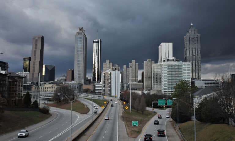 Downtown Atlanta Dark Clouds stock photo
