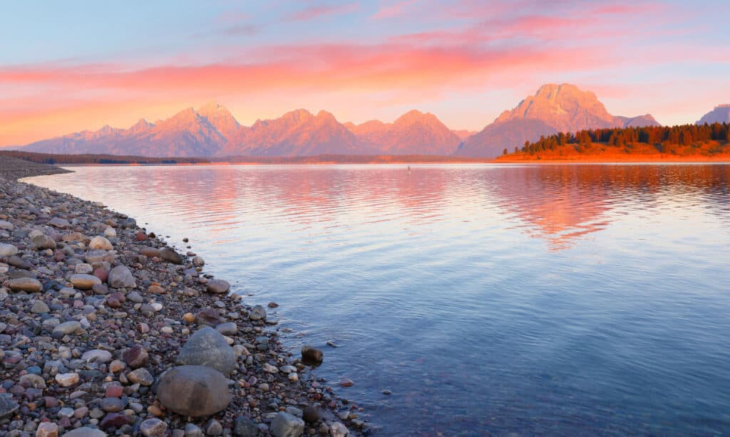 A photo of Jackson Lake during sunrise. 