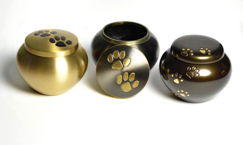 3 pet urns for cremains with pawprints