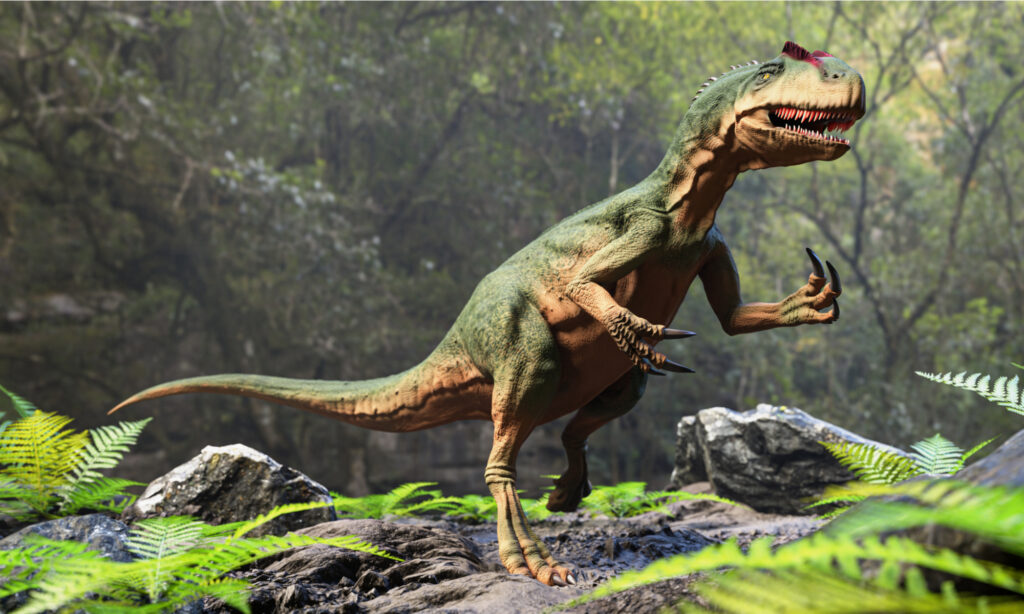 Allosaurus, T-Rex and Stegosaurus Clash in Hilarious Dinosaur Farm Battle