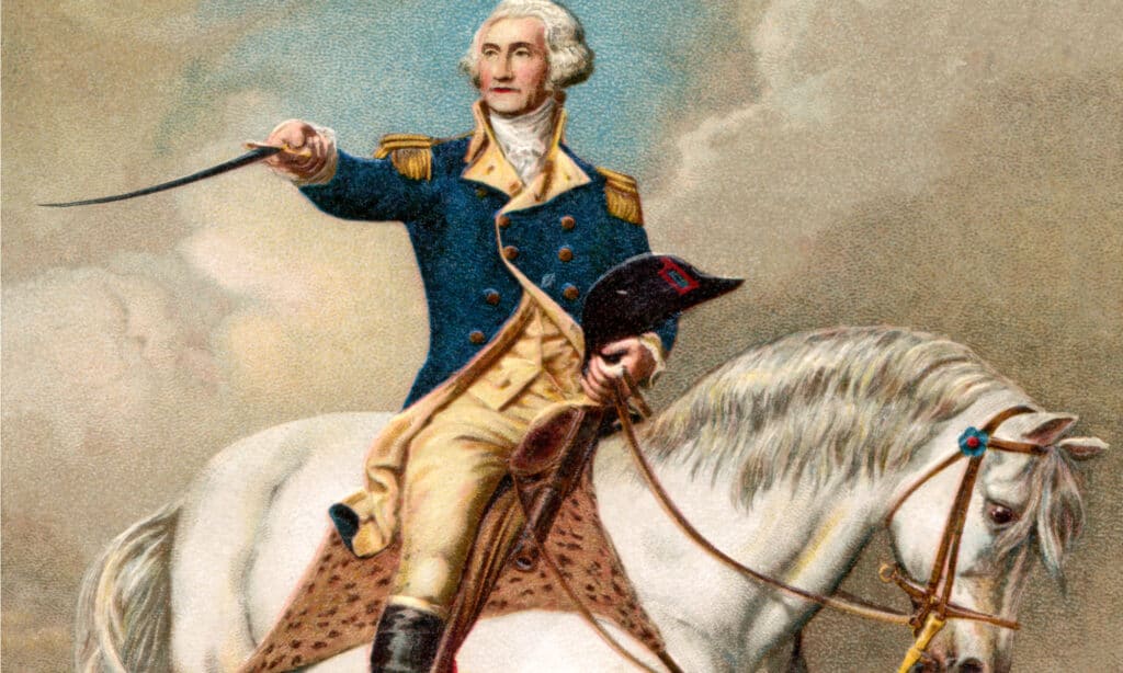 Illustration of George Washington on his horse.