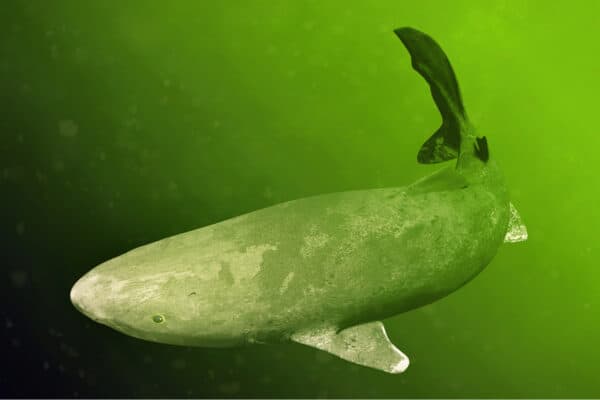Greenland shark swimming, Somniosus microcephalus, shark with the longest known lifespan of all vertebrate species