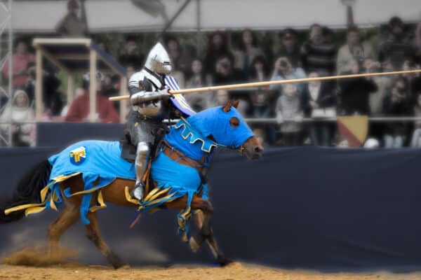 A horseman with a lance in a tournament.