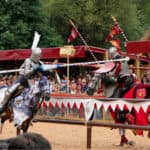 Jousting tournament and medieval re-enactment of the Wars of the Roses at Warwick Castle.