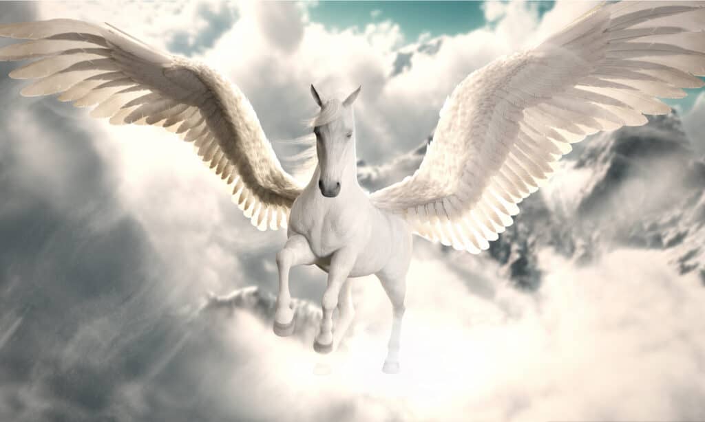 Pegasus flying in sky.