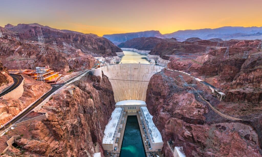 view of the hoover dam showing how tall and wide it is.