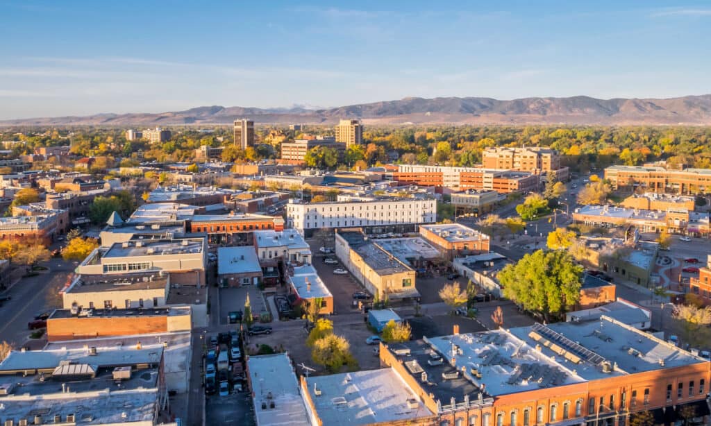 Fort Collins, Colorado, Cityscape, Aerial View, Downtown District