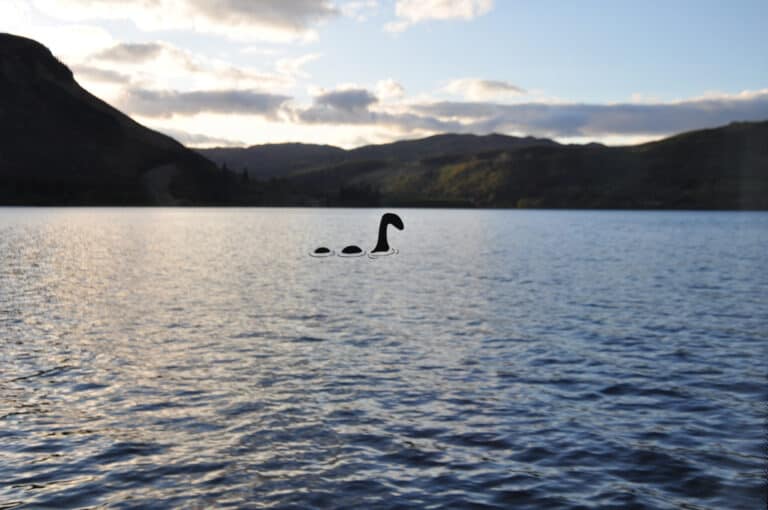 loch ness monster floating in a lake