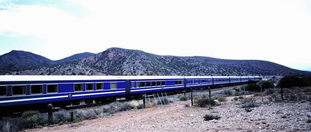 The Blue Train traveeling from Pretoria to Cape Town passes through the Karoo