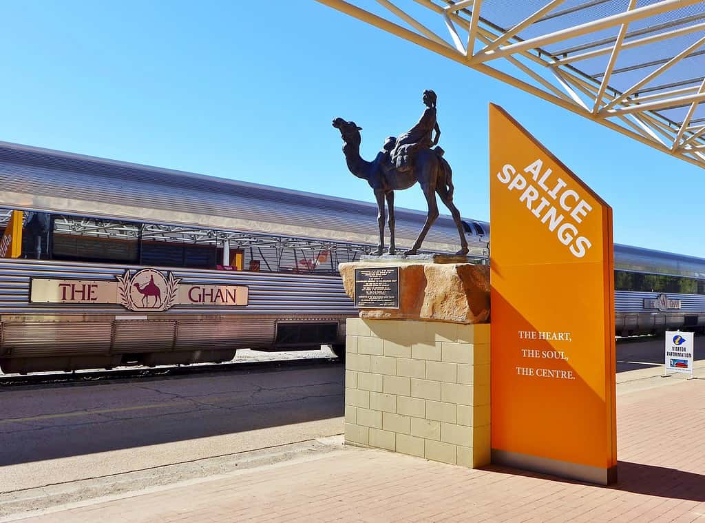 The Adelaide-bound four day Ghan pauses at Alice Springs while its passengers enjoy various tours of the local area.