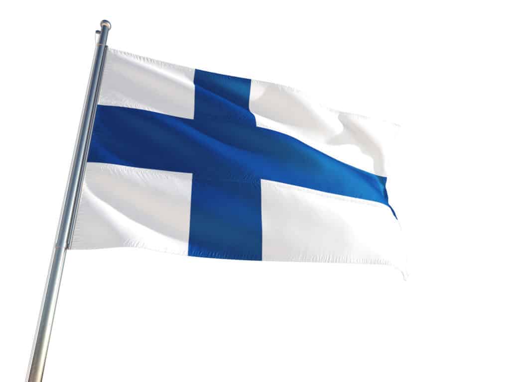 Finland National Flag waving in the wind, isolated white background. High Definition