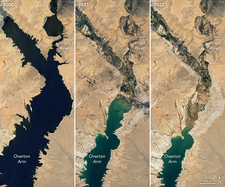 This photo shows the decline of water at the popular Lake Mead.