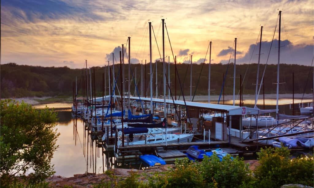Sunset on sailboat dock Lake Texoma