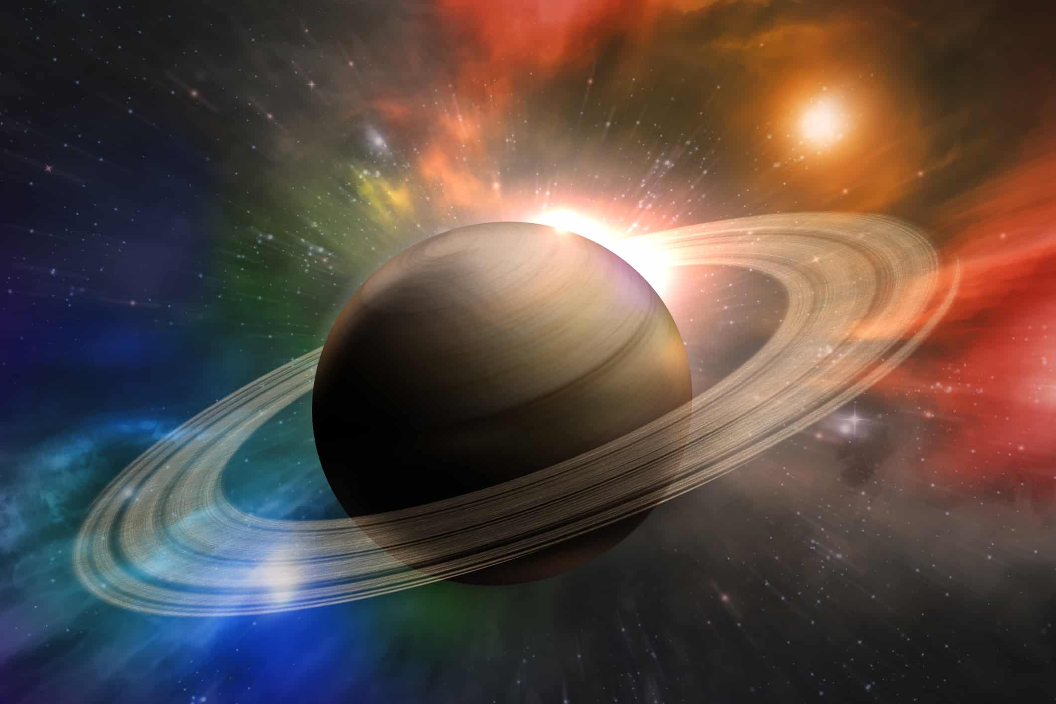 Saturn planet solar system with stars in 3D illustration background