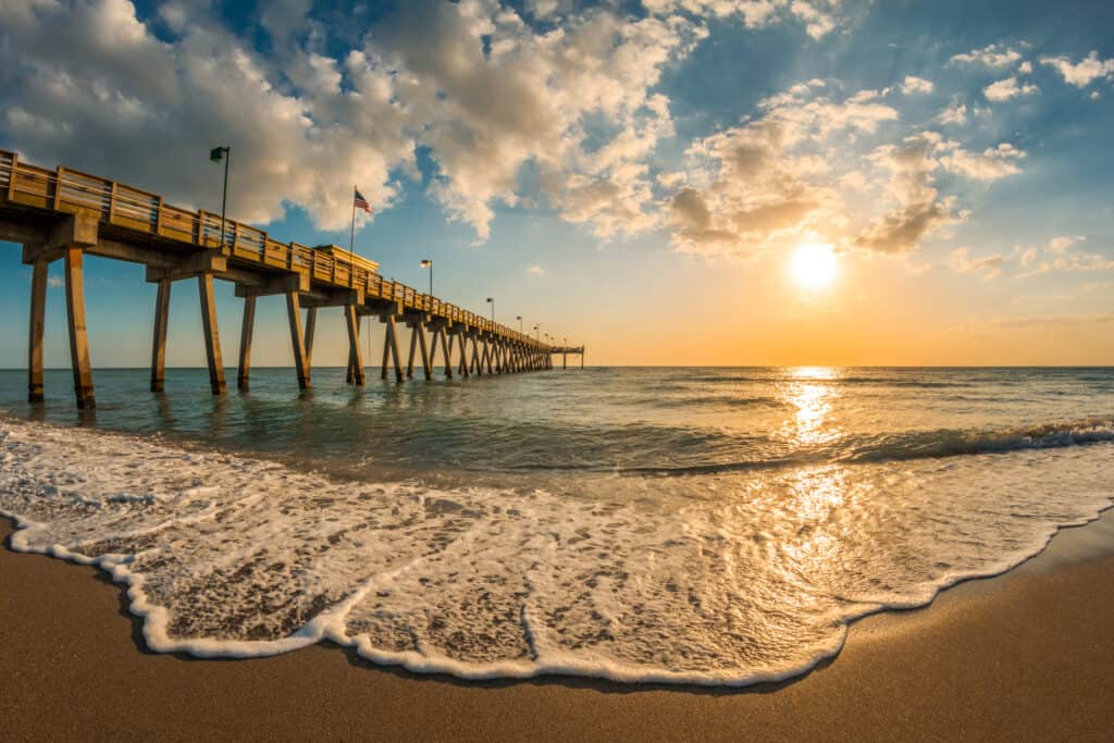 Venice Pier, Florida, at sunset on the Gulf of Mexico
