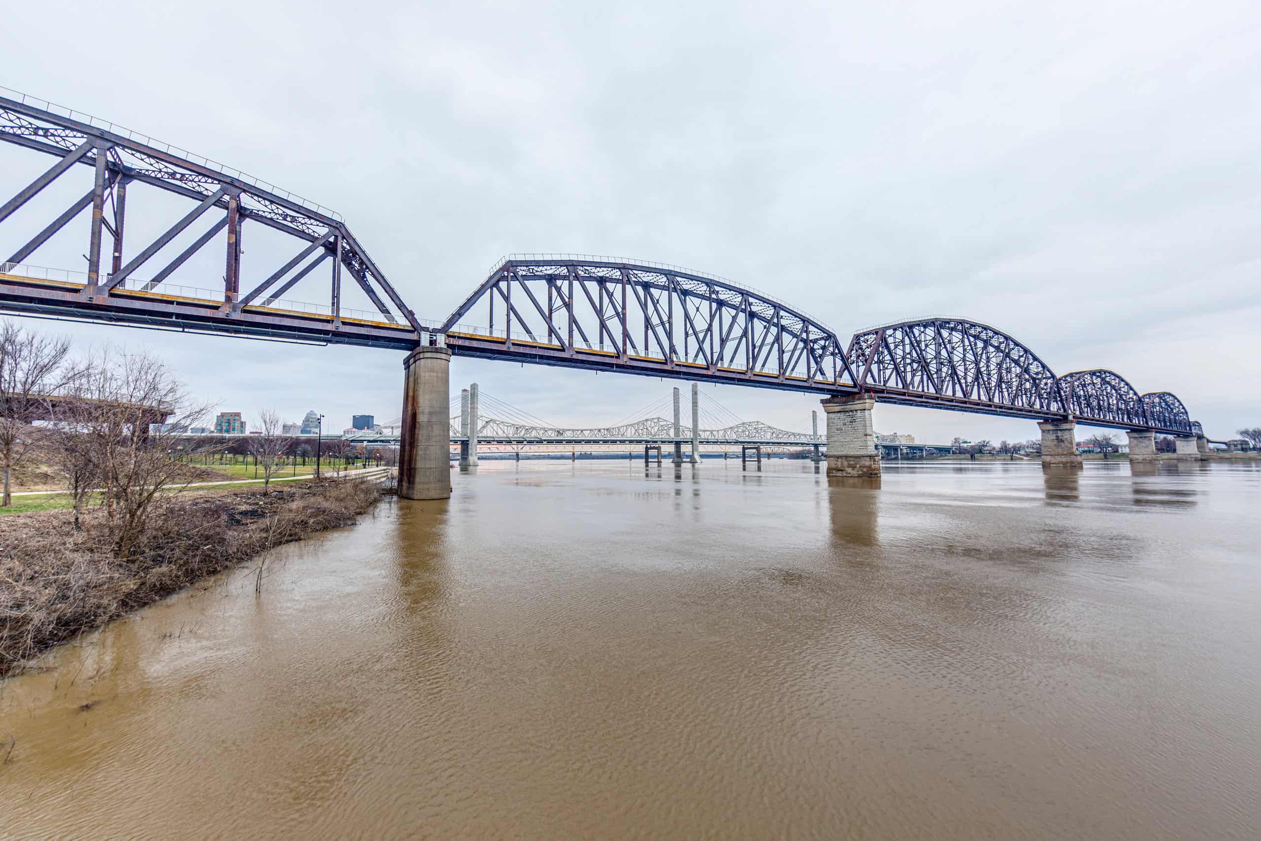 View of Big Four Bridge and Ohio river in Louisville at daytime.