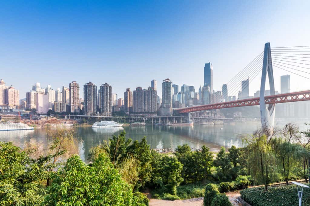 Skyline of Chongqing, Yangtze River bridge, China