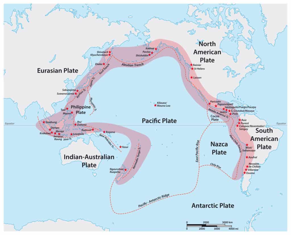 Vành đai lửa Thái Bình Dương bản đồ núi lửa