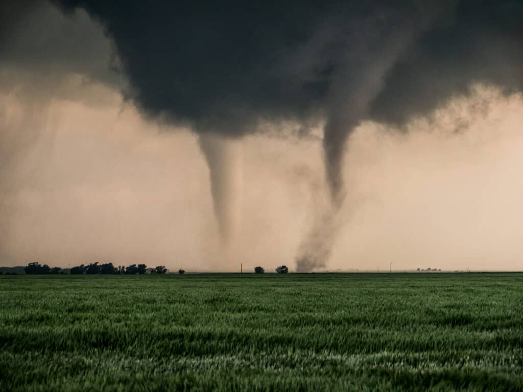 Tornadoes in an Oklahoma farmyard