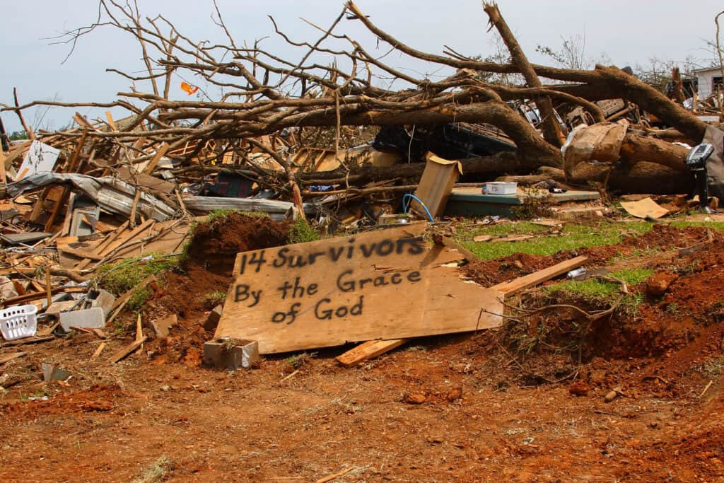 Survivors of tornado damage