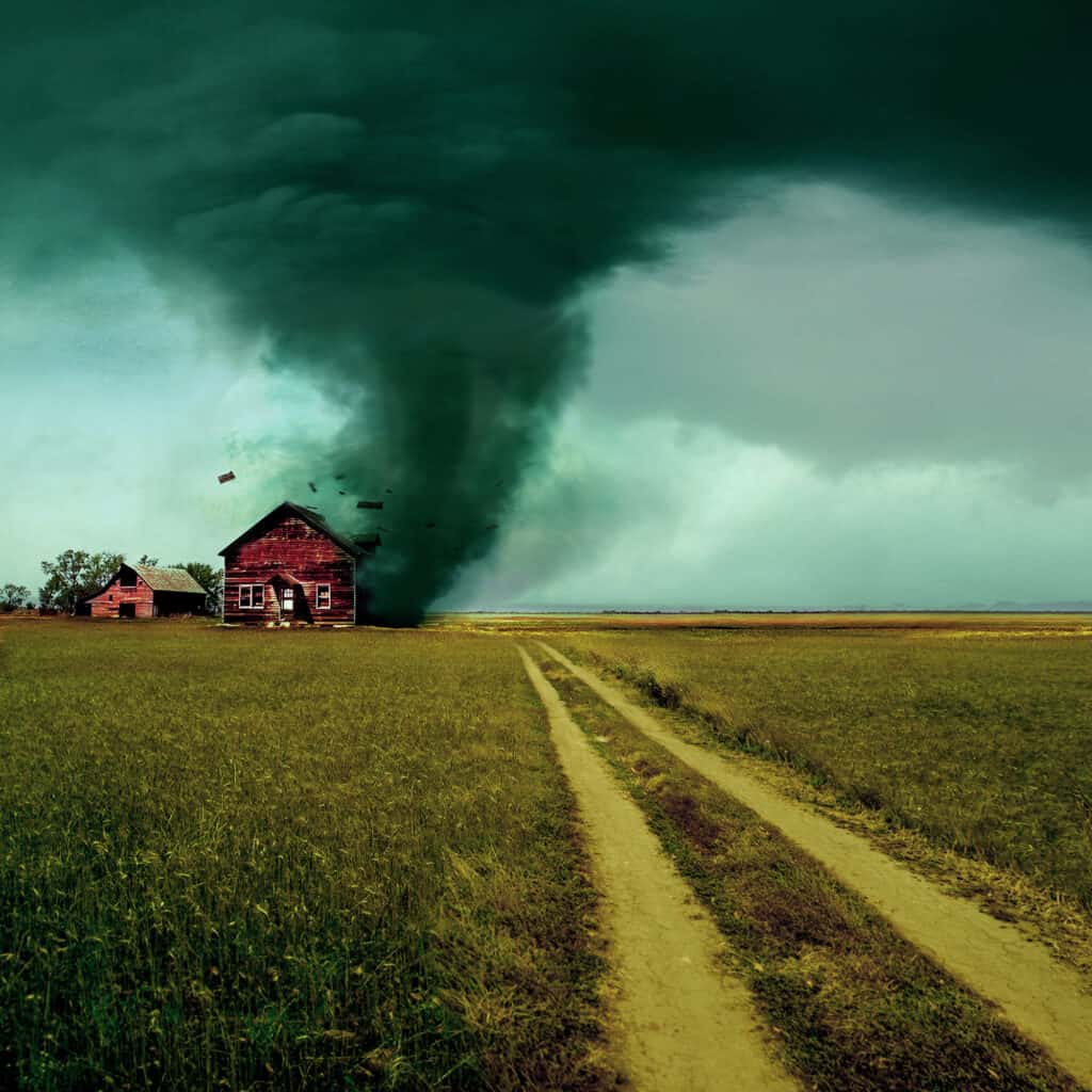 Tornado hitting a house