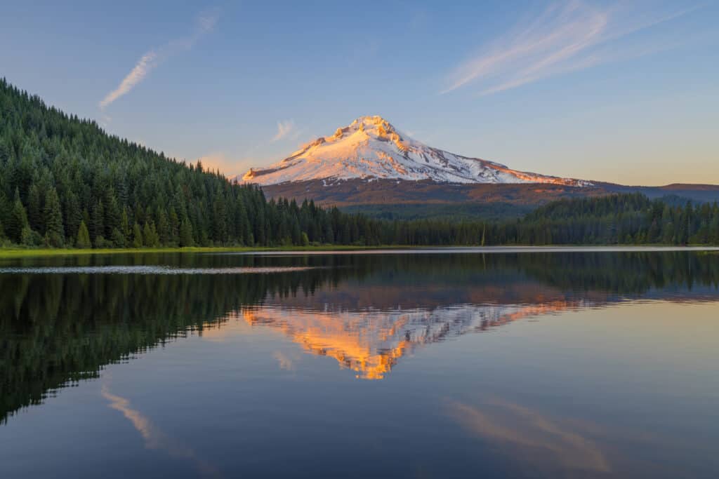 Sunset at Trillium Lake and Mount Hood reflections