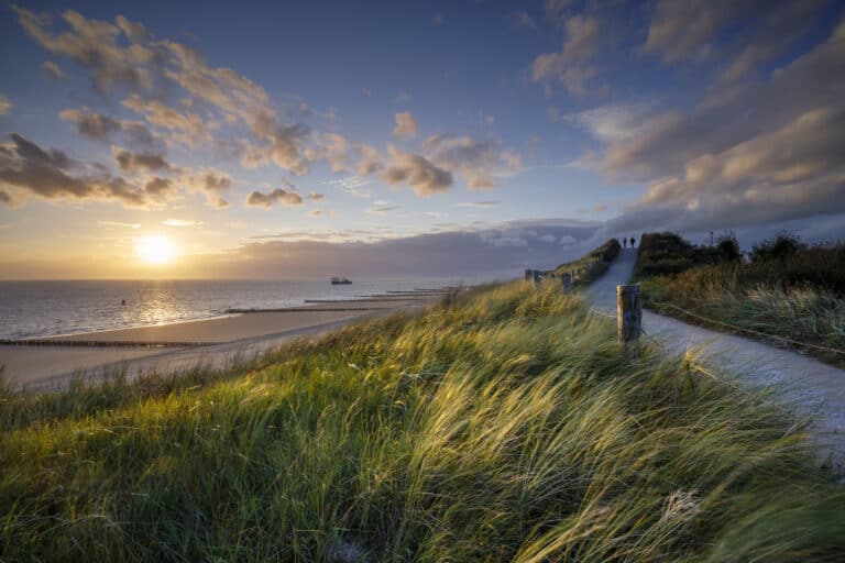 sunset at the beach near the village of Zoutelande on the coast of the province Zeeland
