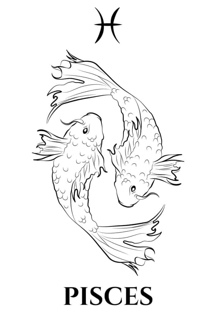 black and white vector illustration of pisces sign
