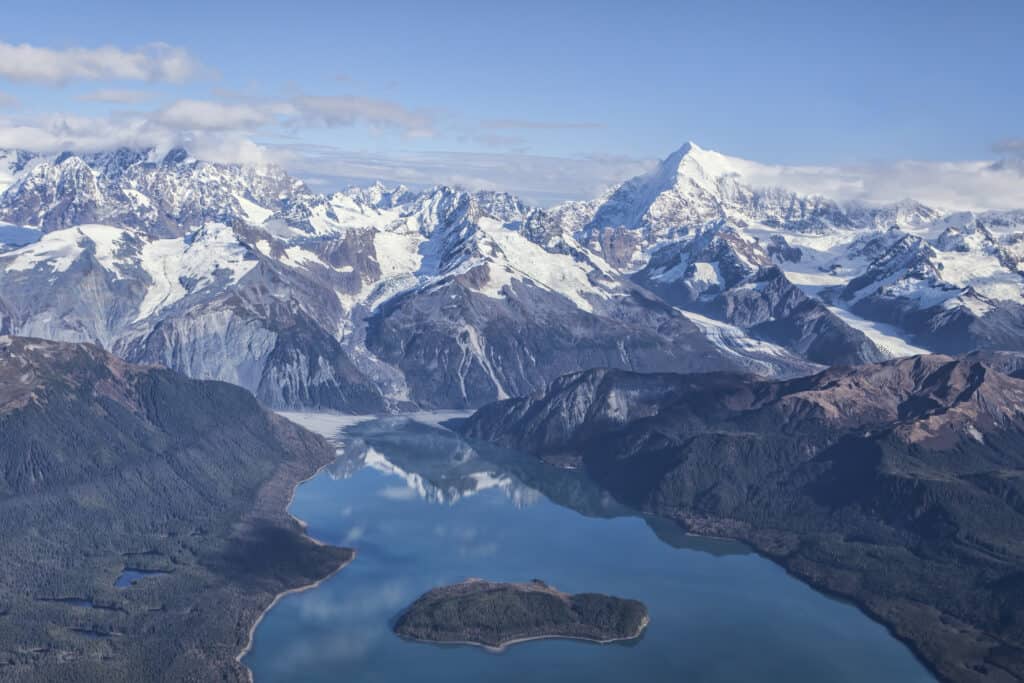 An aerial view of Lituya Bay, Alaska