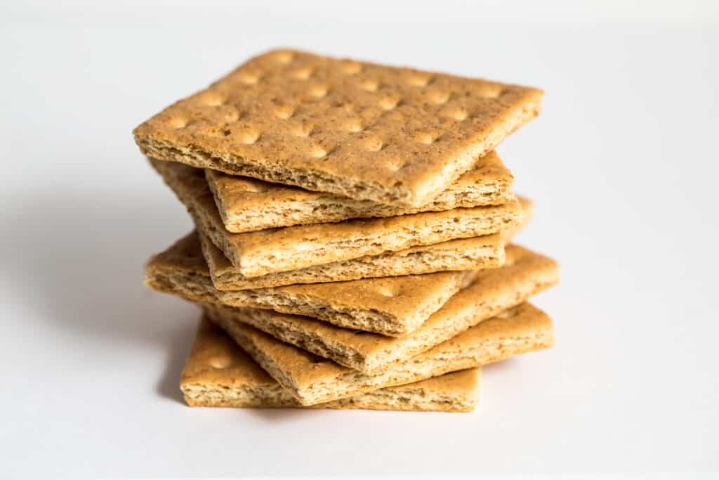 Graham cracker squares stacked in a tower