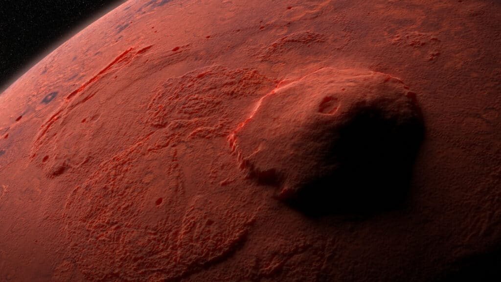 3D illustration of Olympus Mons volcano on Mars