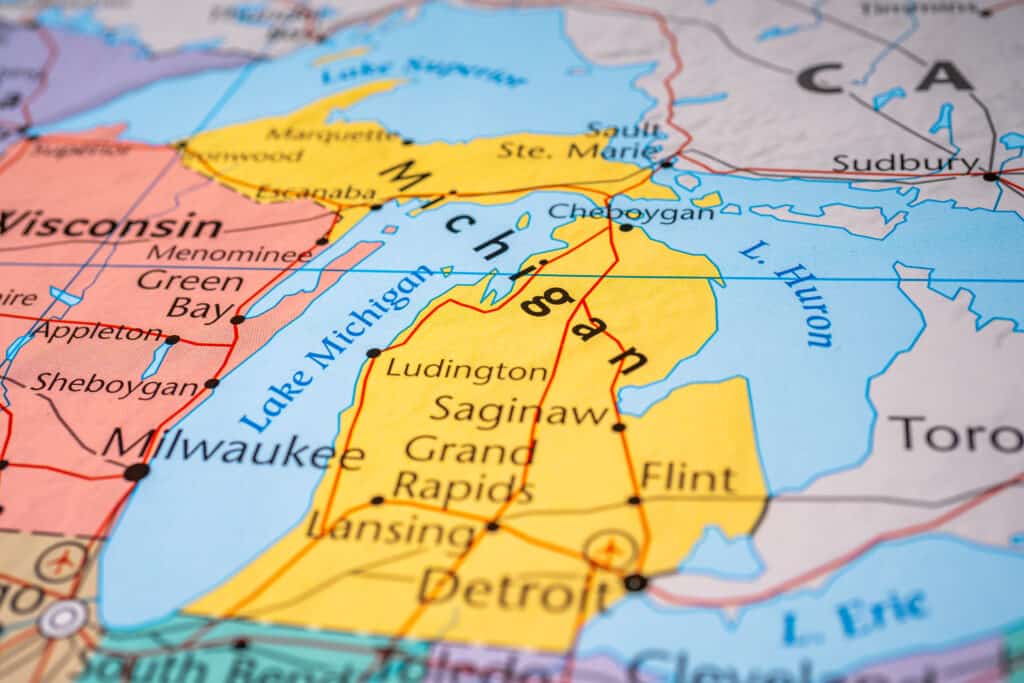 A close up map of Michigan