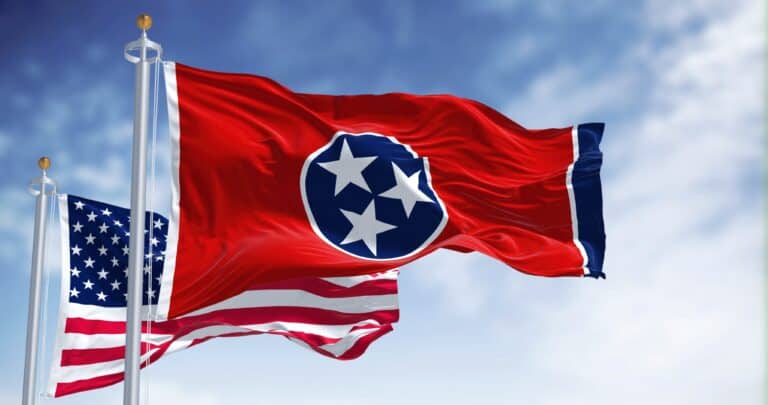 The Tennessee State Flag With The American Flag