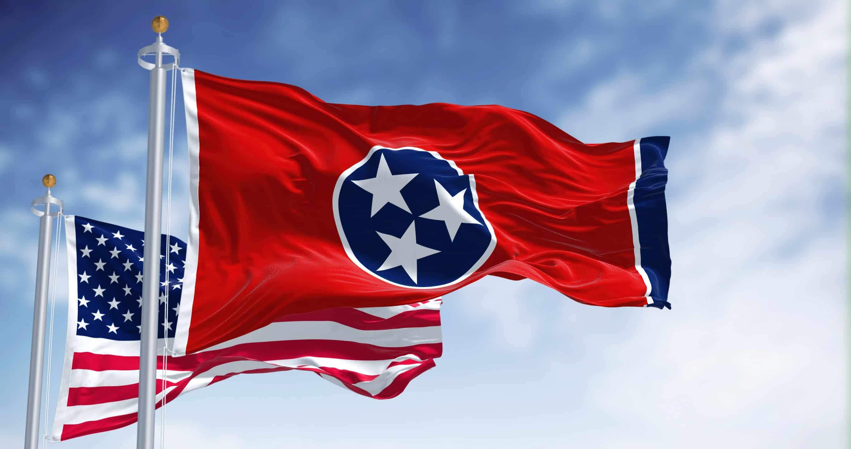 The Tennessee State Flag With The American Flag