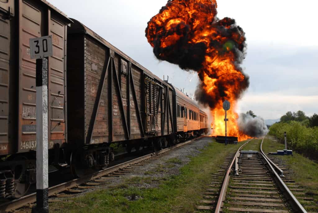 A Train With An Explosion Near The Front
