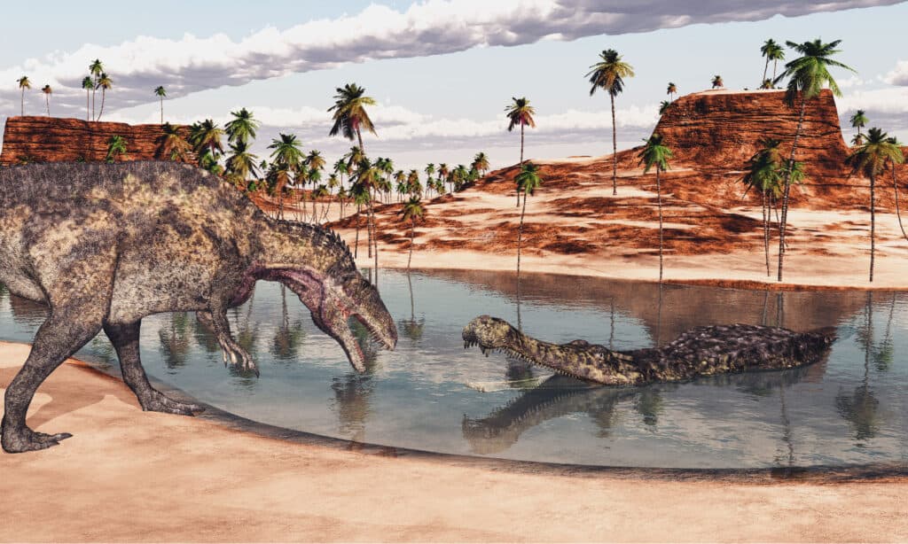 Tyrannosaurus rex vs Deinosuchus rugosus by Herschel-Hoffmeyer on