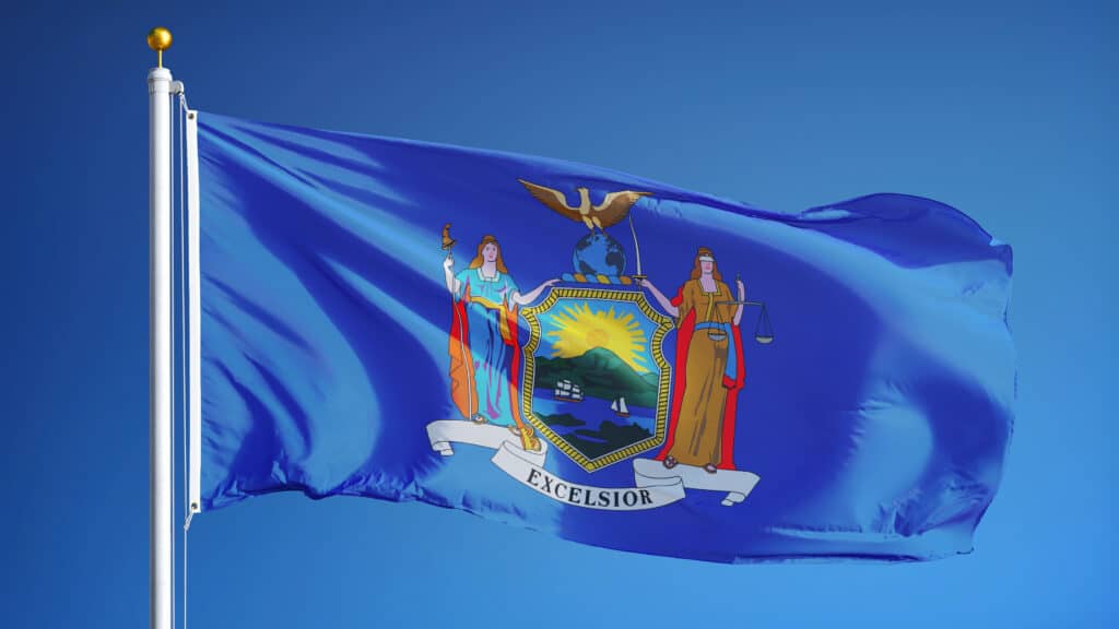 A Blue Flag For The State of New York In The Wind