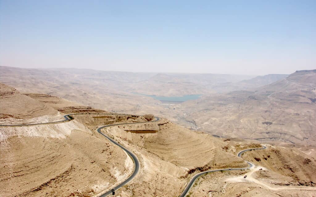 Landscape view of Jordanian Valley from Mount Nebo in Jordan 