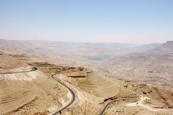 A landscape view of Jordanian Valley from Mount Nebo in Jordan 