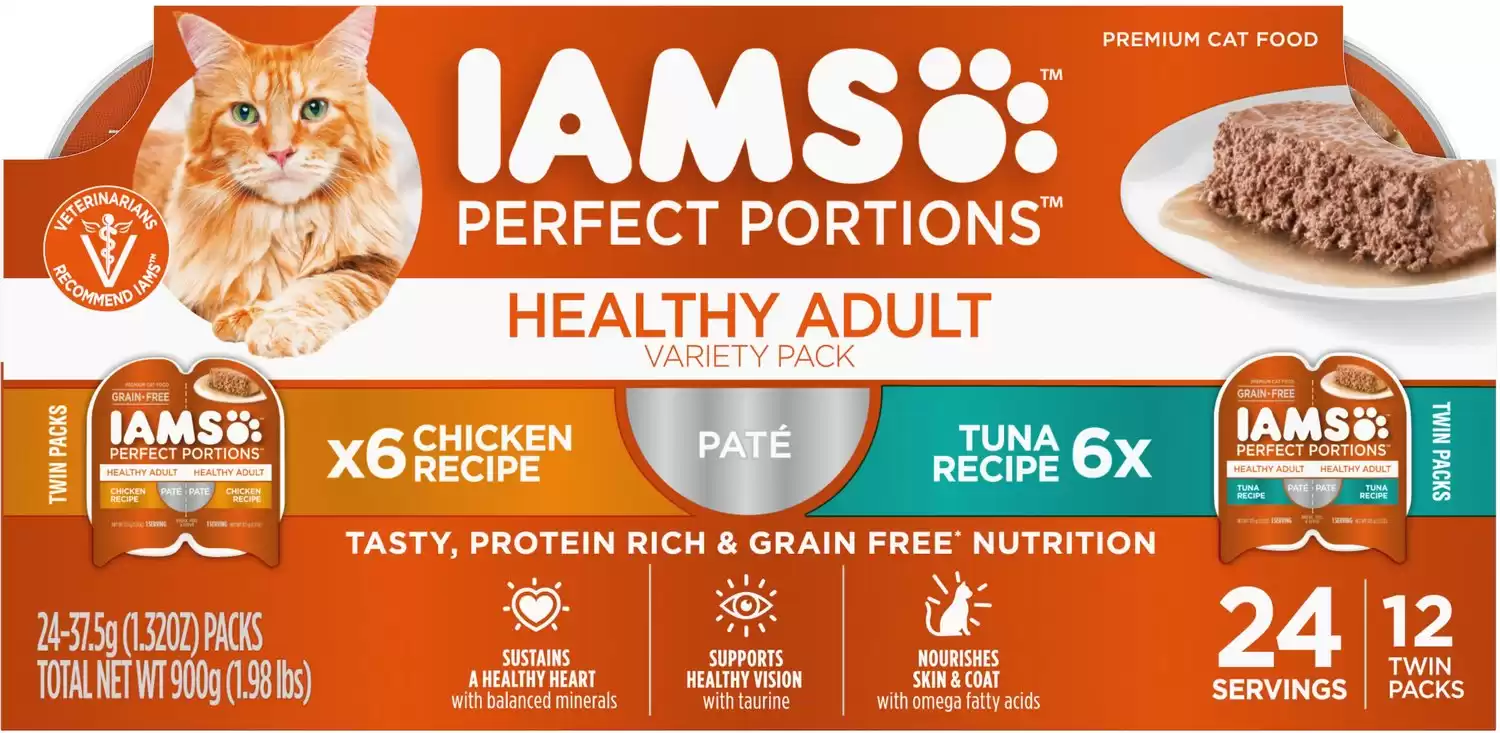 IAMS Perfect Portions Healthy Adult Chicken & Tuna Recipe Grain-Free Pate